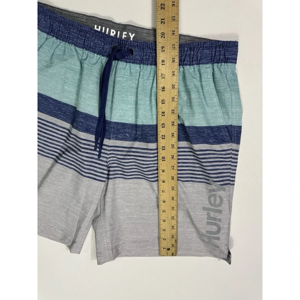 Hurley Surf Club Mens 2XL Swim Trunks Blue Grey Striped Lined Board Shorts Beach